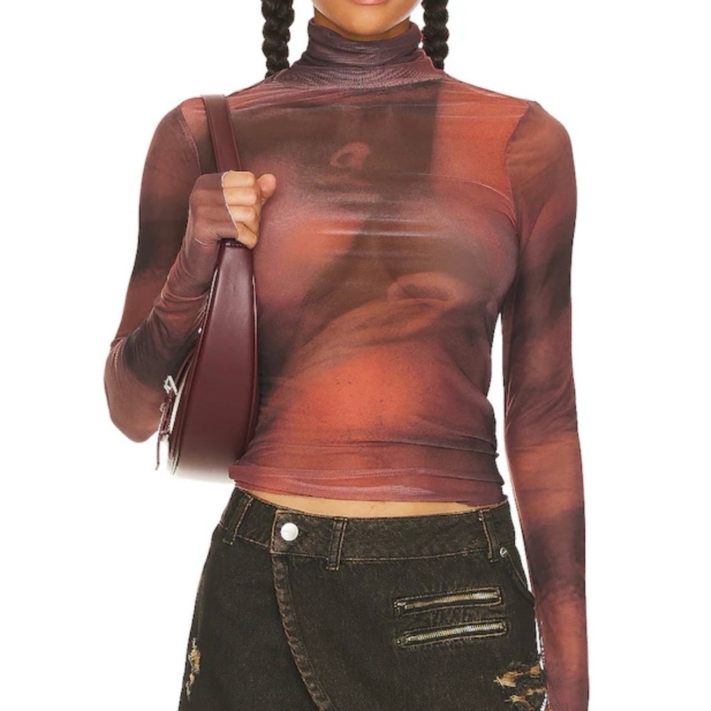 REVOLVE Sheer Zadie Long Sleeve Top - Brown and Black